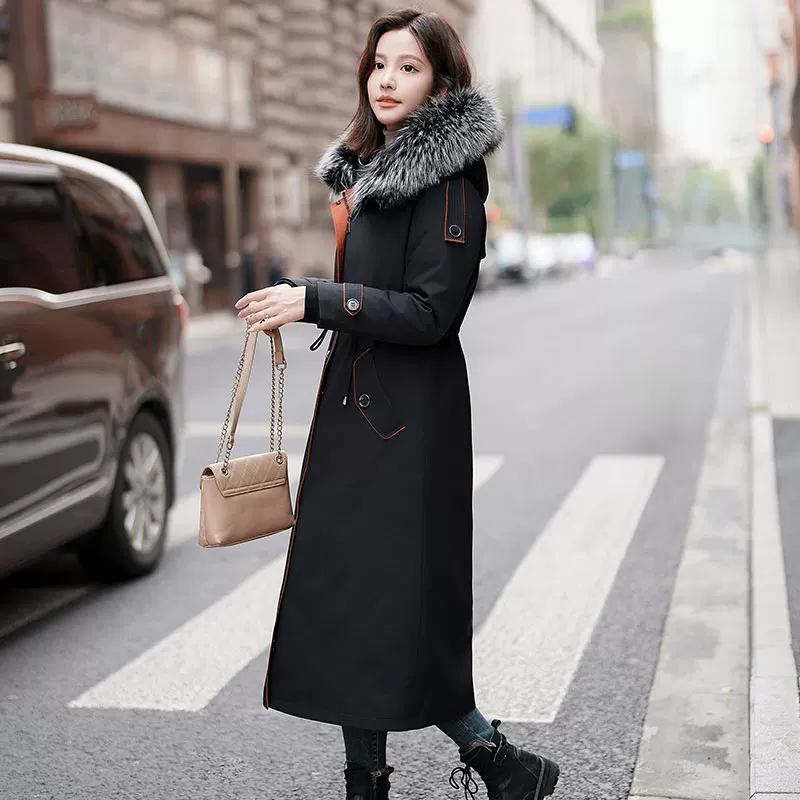 Detachable goose down parka with raccoon fur collar