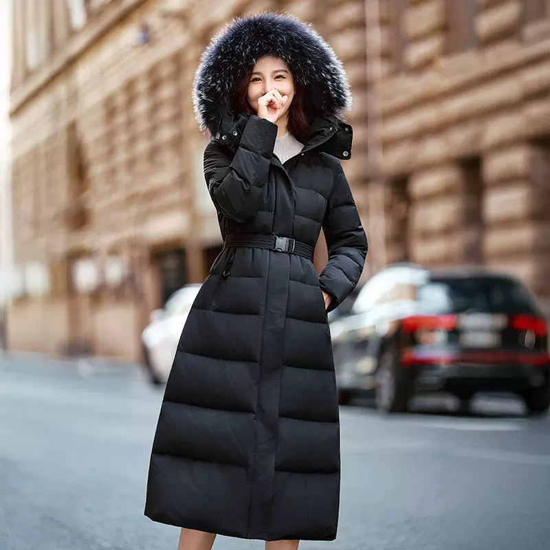 Long belted 90 goose down coat